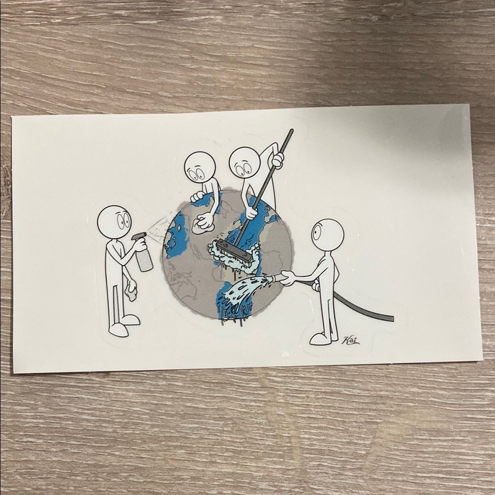 Cleaning the World Sticker by Street Artist Kai